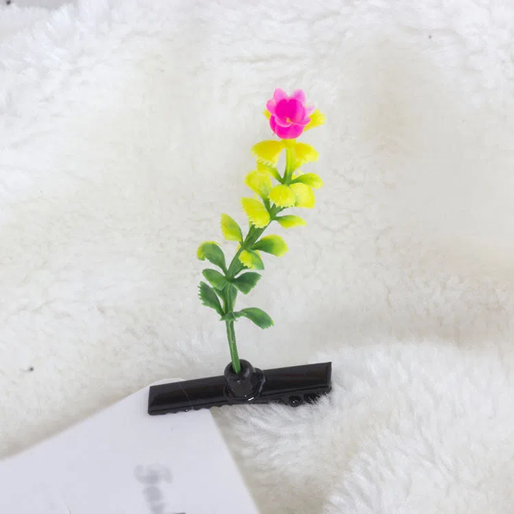 Plastic grass bean sprout hairpin with cute flower barrettes for children, handmade floral hair accessory