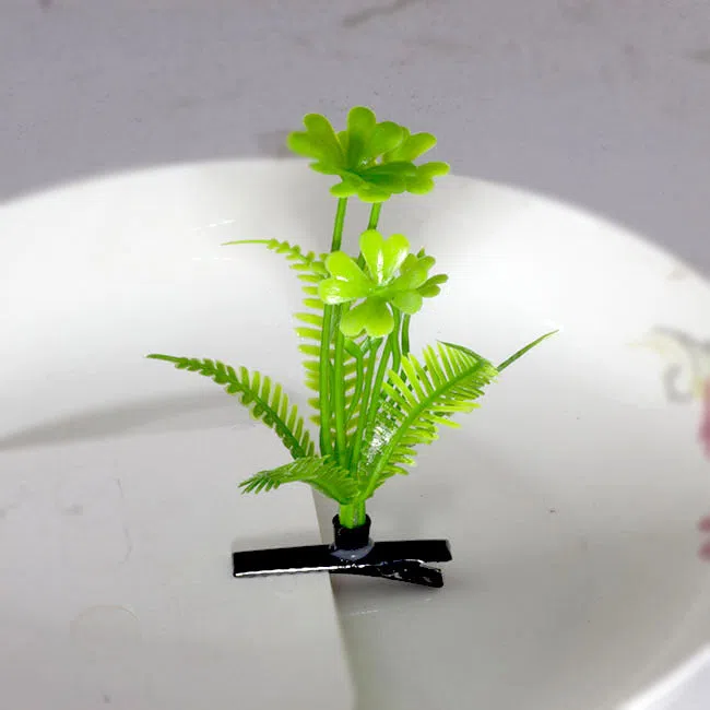 Plastic grass bean sprout hairpin with cute flower barrettes for children, handmade floral hair accessory