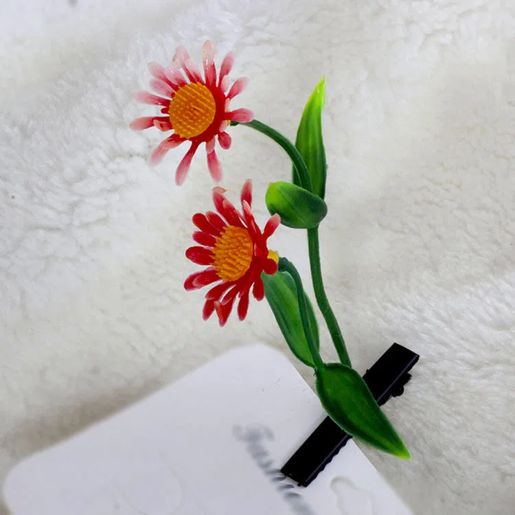 Plastic grass bean sprout hairpin with cute flower barrettes for children, handmade floral hair accessory