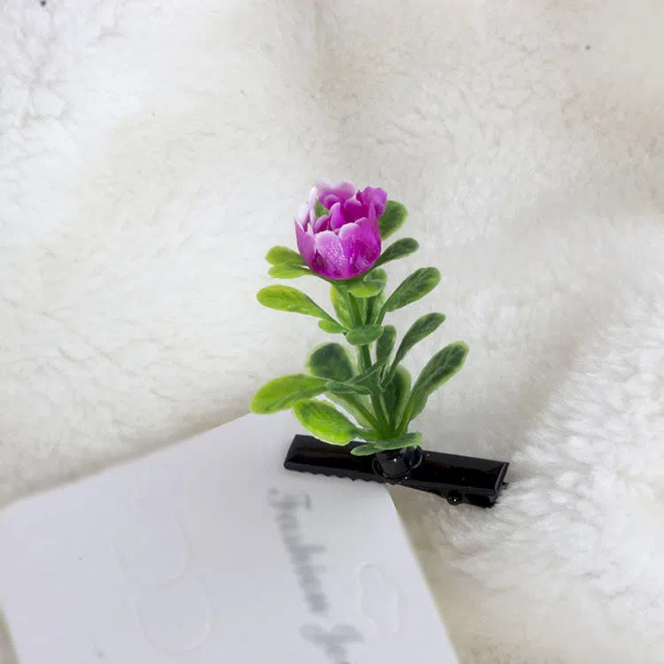 Plastic grass bean sprout hairpin with cute flower barrettes for children, handmade floral hair accessory