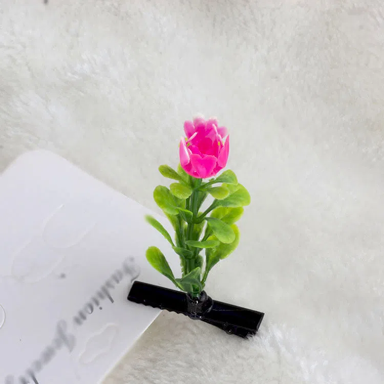 Plastic grass bean sprout hairpin with cute flower barrettes for children, handmade floral hair accessory