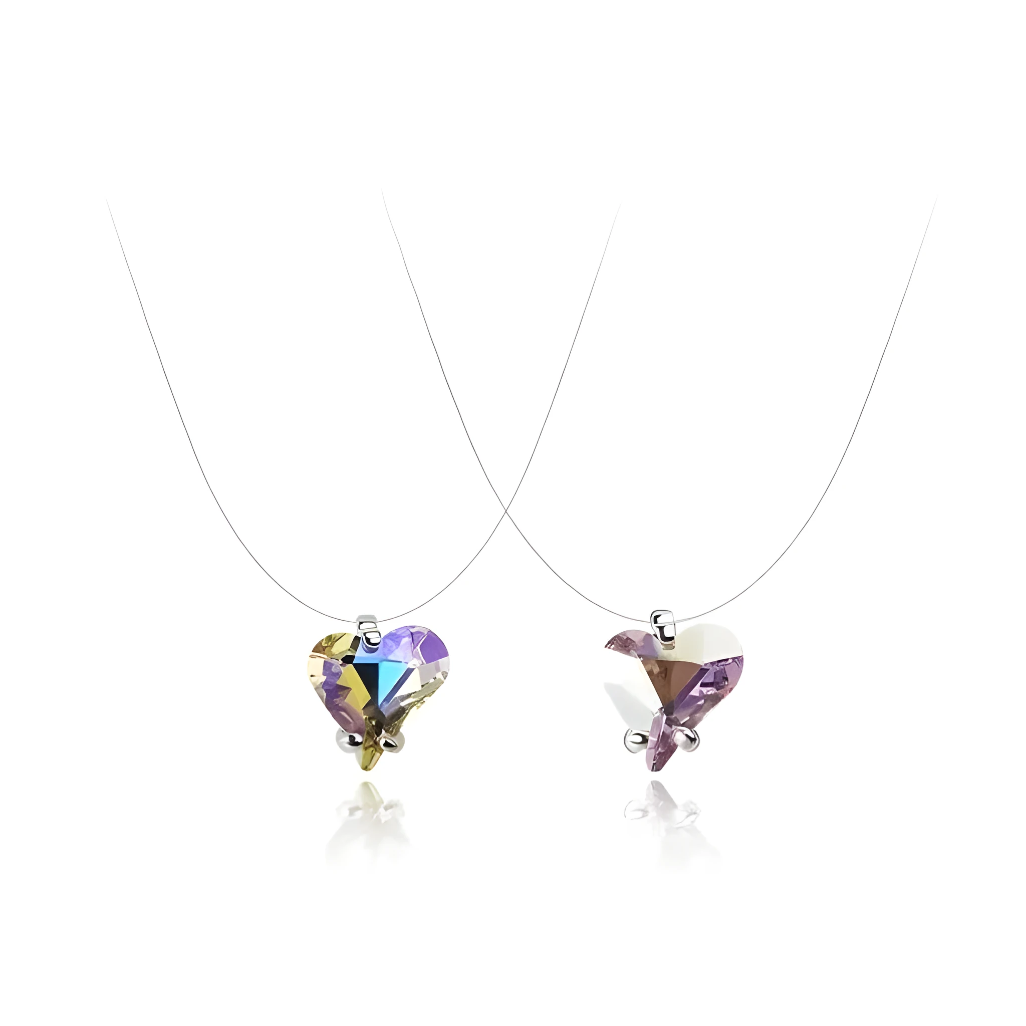 Colorful heart pendant necklace with 925 silver camellia design and twisted chain on display