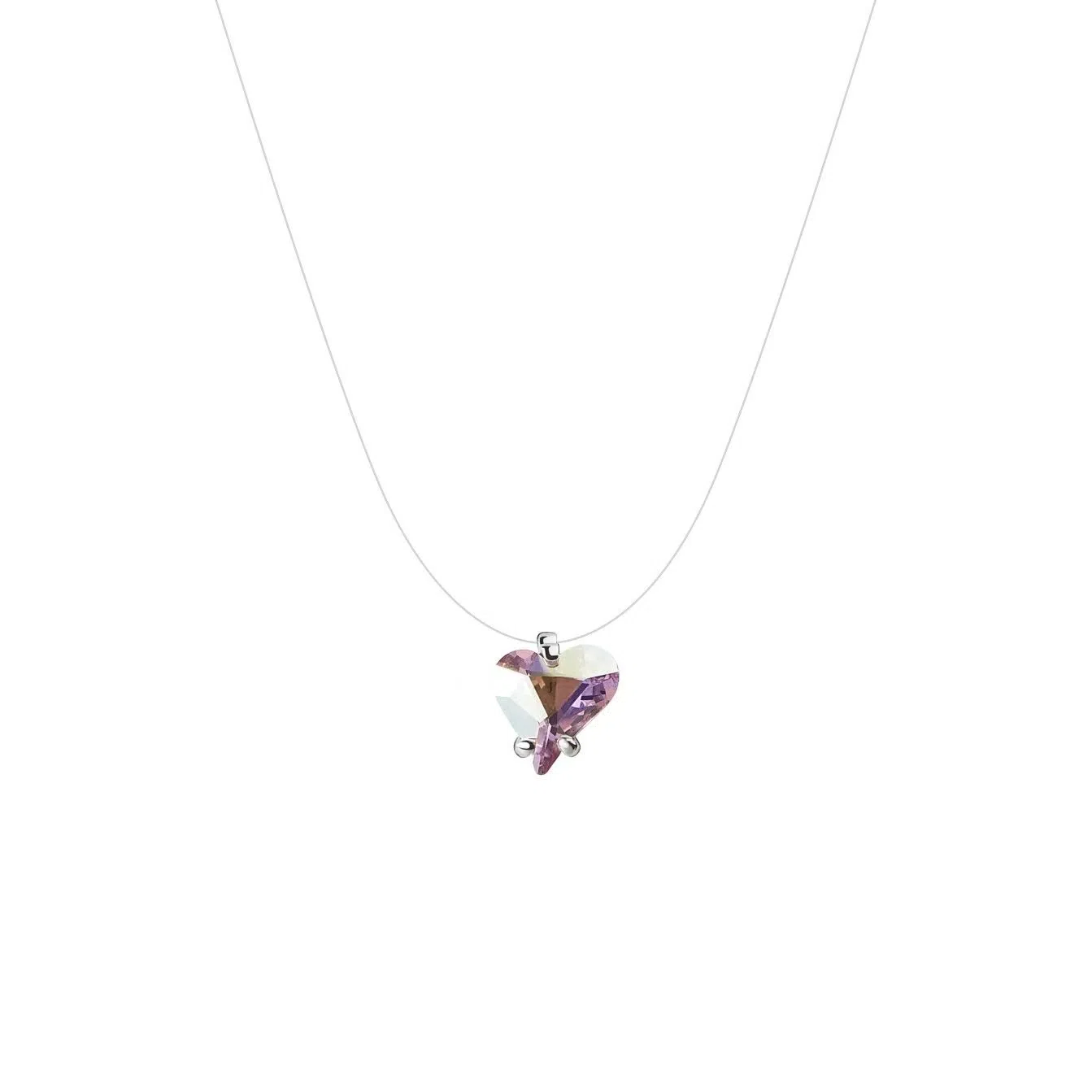 Colorful heart pendant necklace with 925 silver camellia design and twisted chain on display