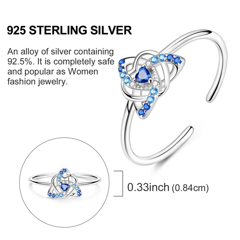 925 sterling silver heart-shaped dreamcatcher ring in blue colour adjustable opening