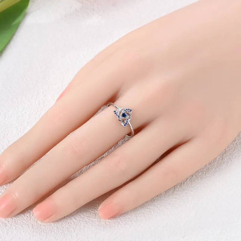 925 sterling silver heart-shaped dreamcatcher ring in blue colour adjustable opening