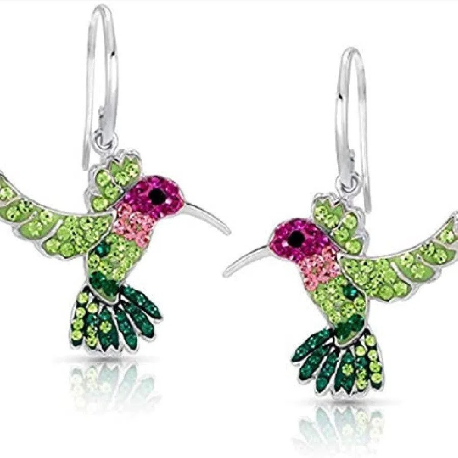 Hummingbird shape colourful alloy earrings electroplated animal pattern women's fashion jewellery