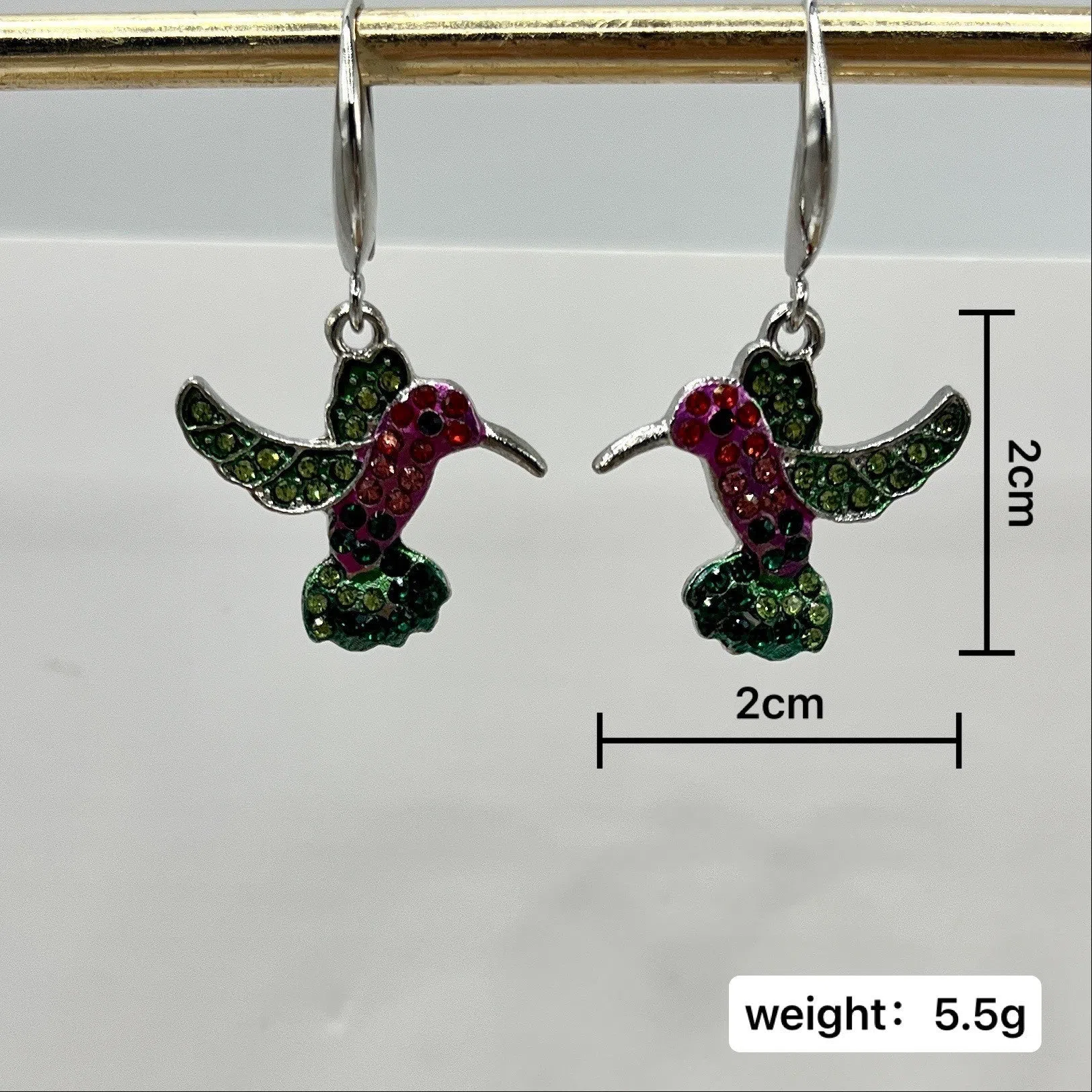 Hummingbird shape colourful alloy earrings electroplated animal pattern women's fashion jewellery