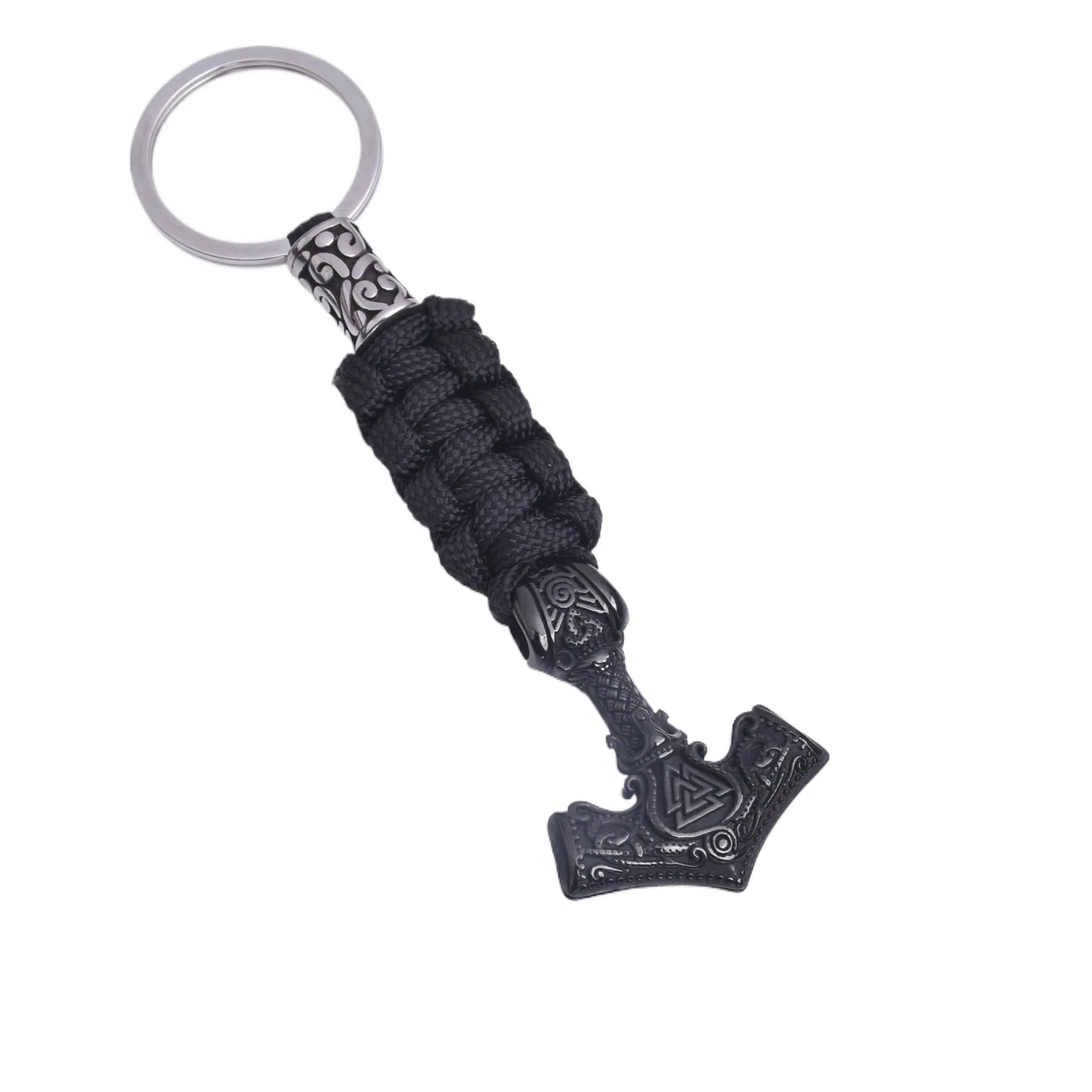 Viking triangle rune impactor keychain in stainless steel with animal motif, available in three metal finishes