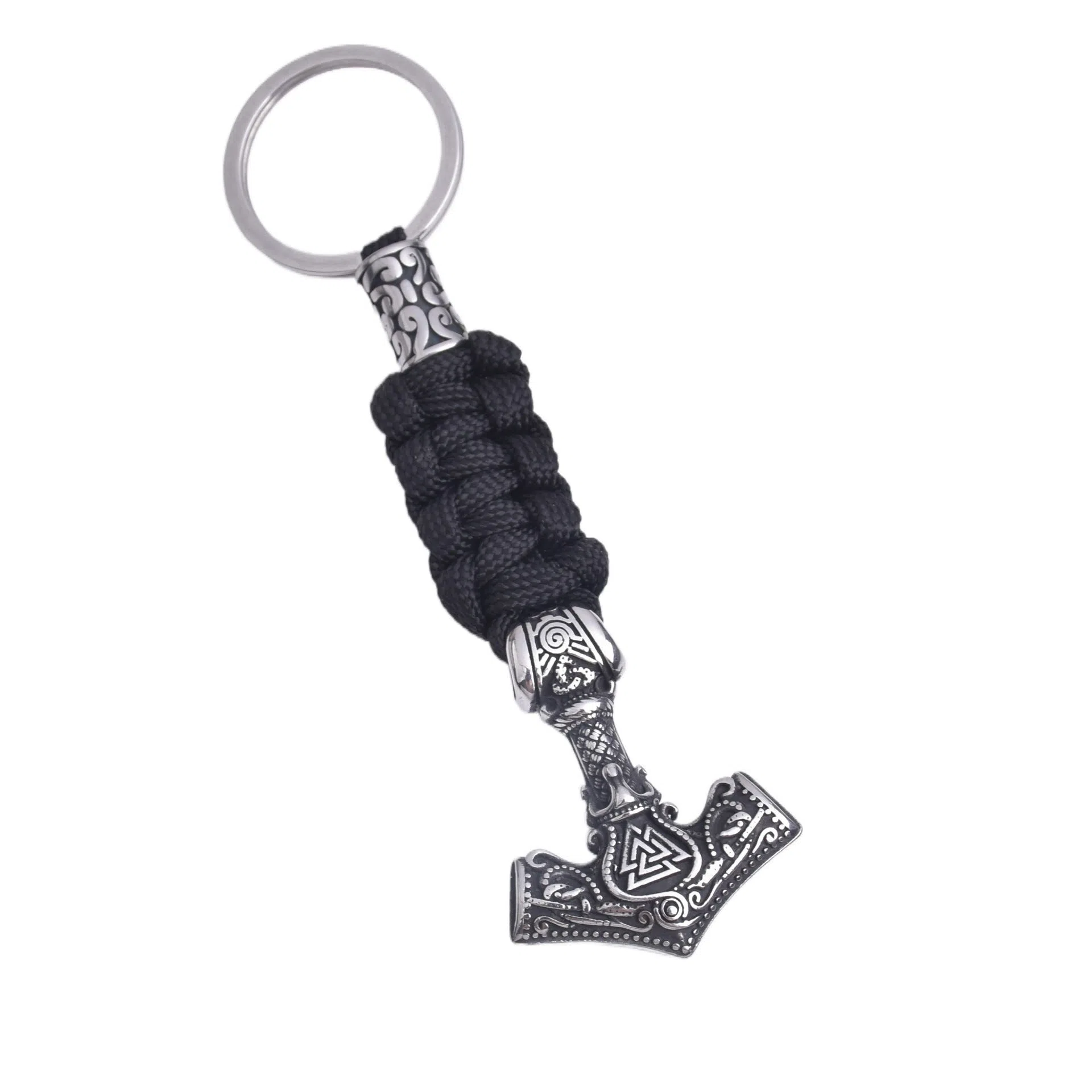 Viking triangle rune impactor keychain in stainless steel with animal motif, available in three metal finishes