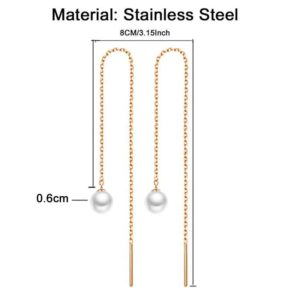 Stainless steel tassel earrings with pearl inlay in gold colour geometric shape for women