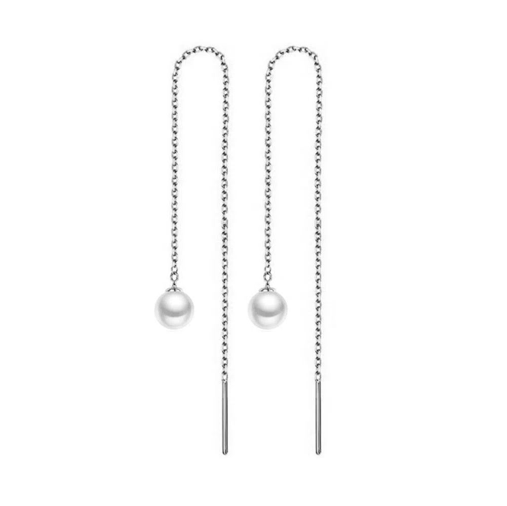 Stainless steel tassel earrings with pearl inlay in gold colour geometric shape for women