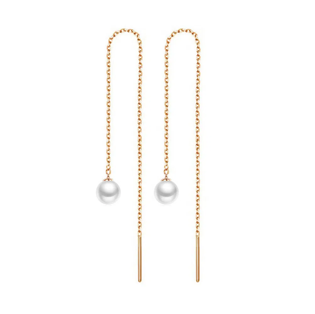Stainless steel tassel earrings with pearl inlay in gold colour geometric shape for women