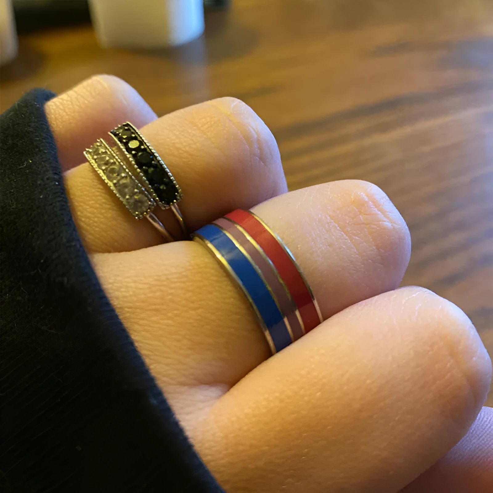 Bisexual pride stainless steel ring, geometric unisex alternative style, available in sizes 6 to 13