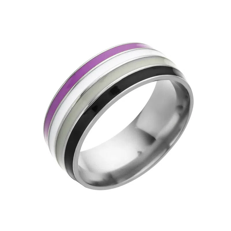 Bisexual pride stainless steel ring, geometric unisex alternative style, available in sizes 6 to 13