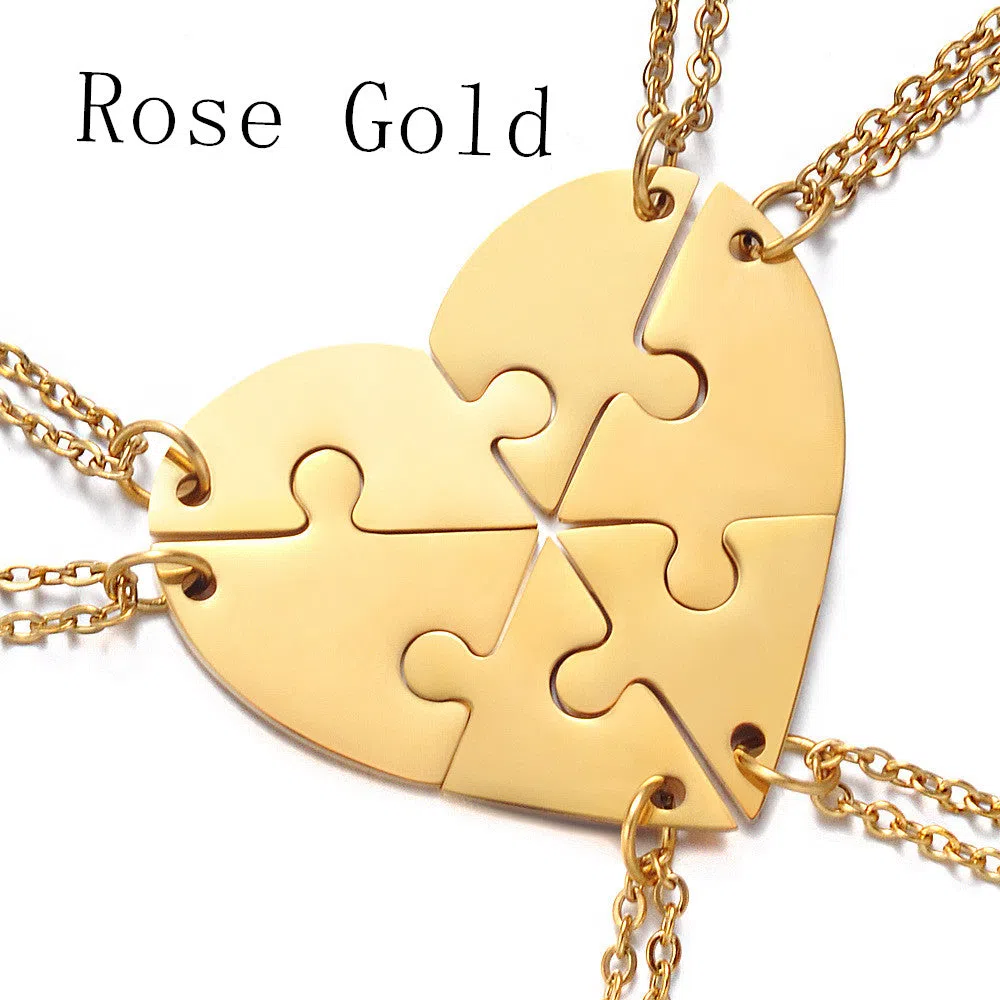 Stainless steel combination heart-shaped necklace with lettering pendant and chain on white background