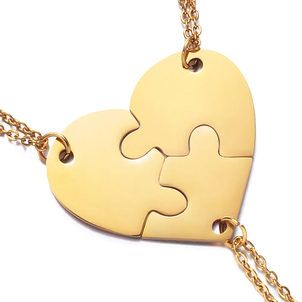Stainless steel combination heart-shaped necklace with lettering pendant and chain on white background