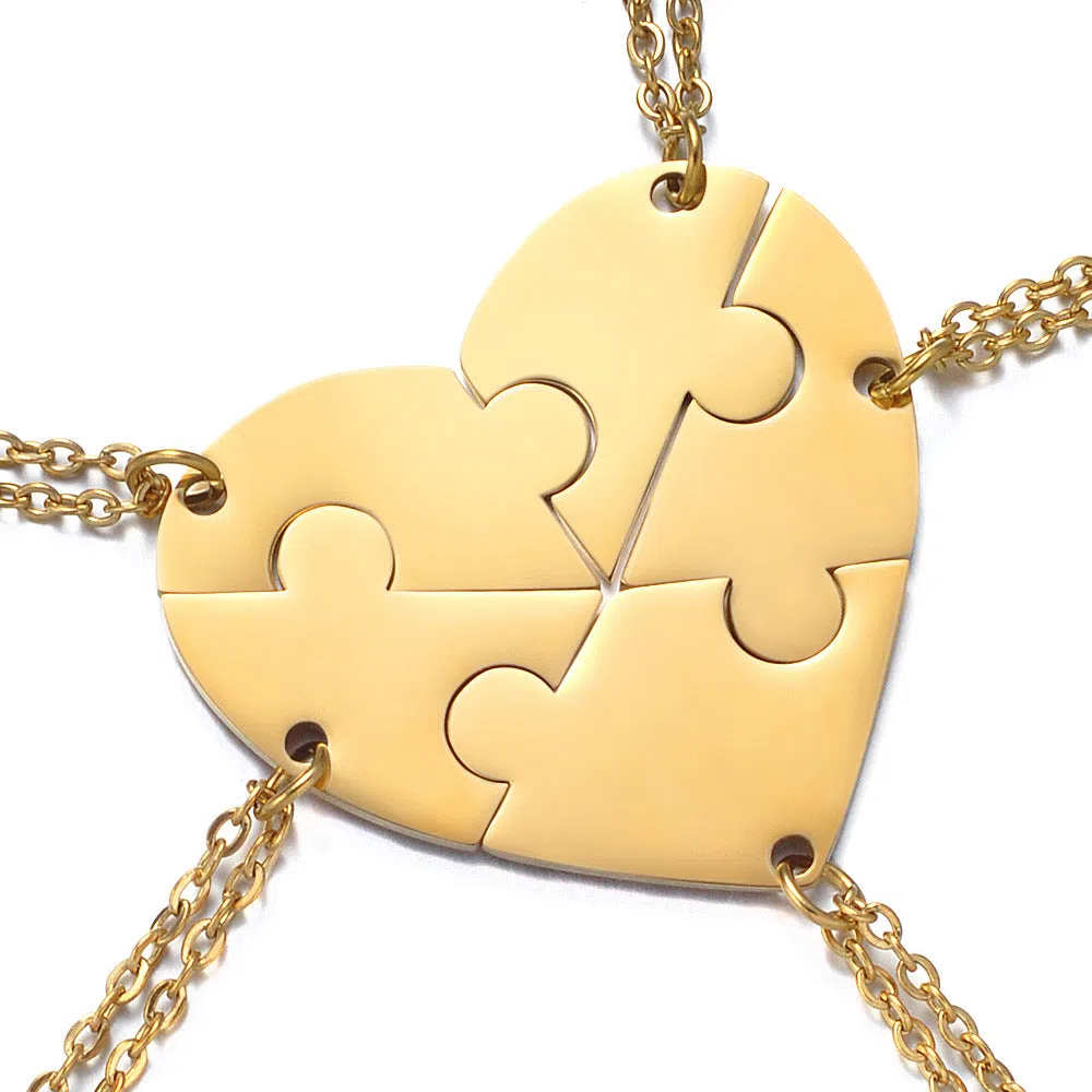 Stainless steel combination heart-shaped necklace with lettering pendant and chain on white background