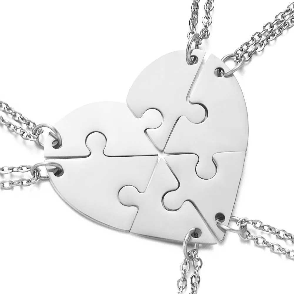 Stainless steel combination heart-shaped necklace with lettering pendant and chain on white background