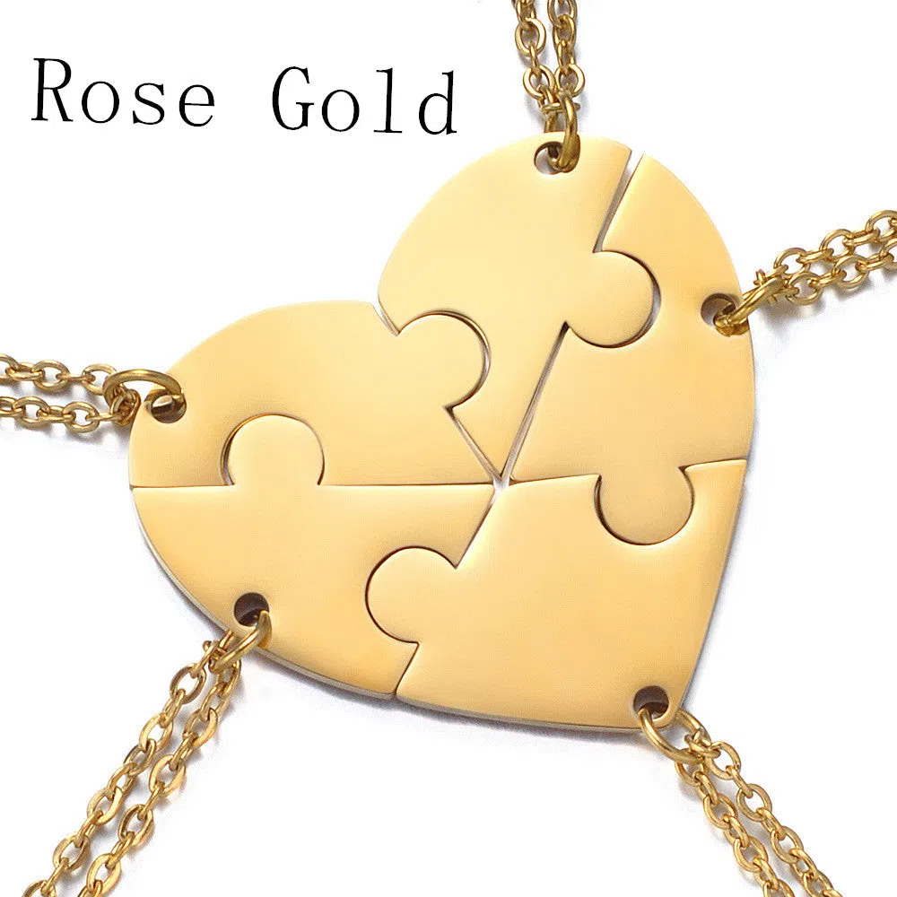 Stainless steel combination heart-shaped necklace with lettering pendant and chain on white background