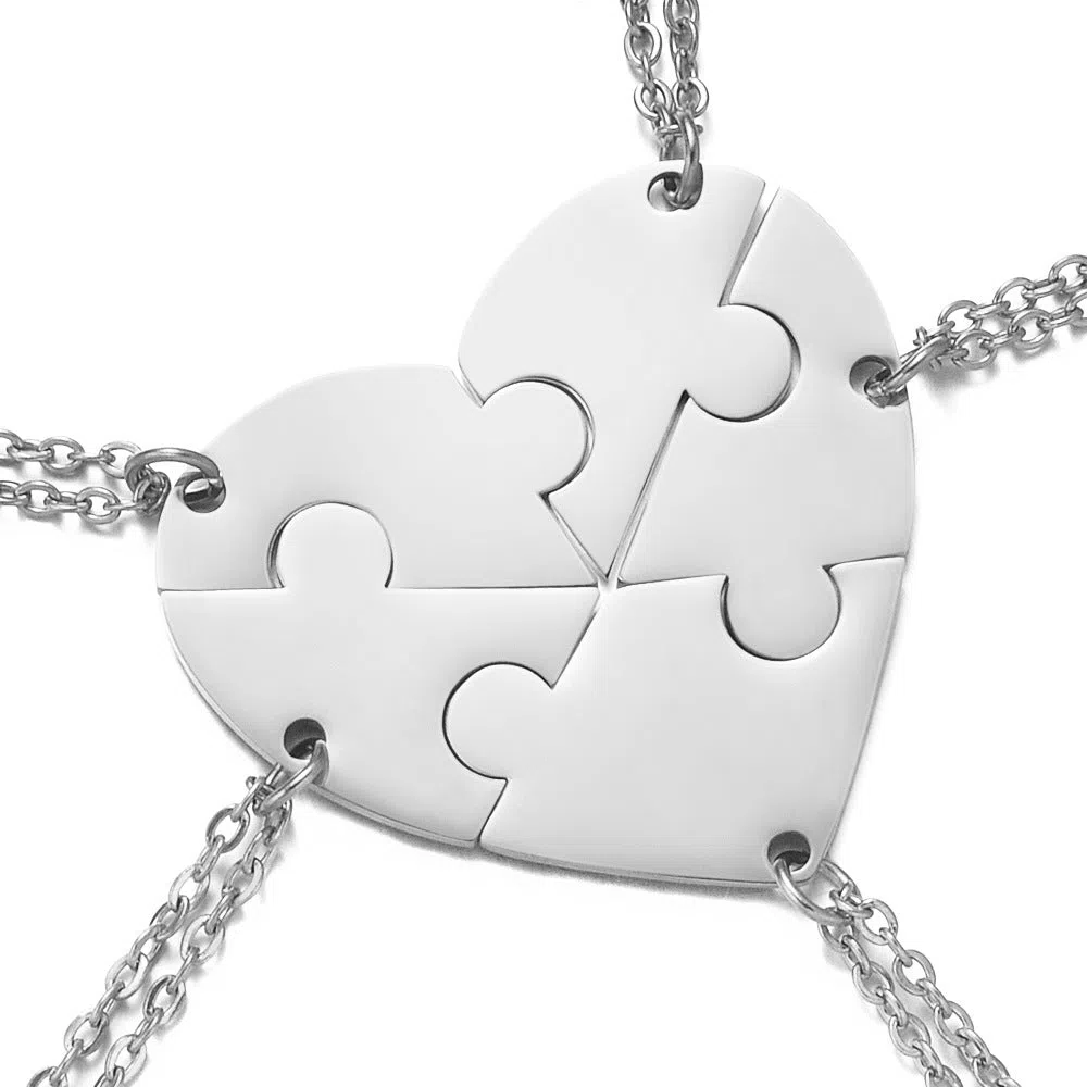 Stainless steel combination heart-shaped necklace with lettering pendant and chain on white background
