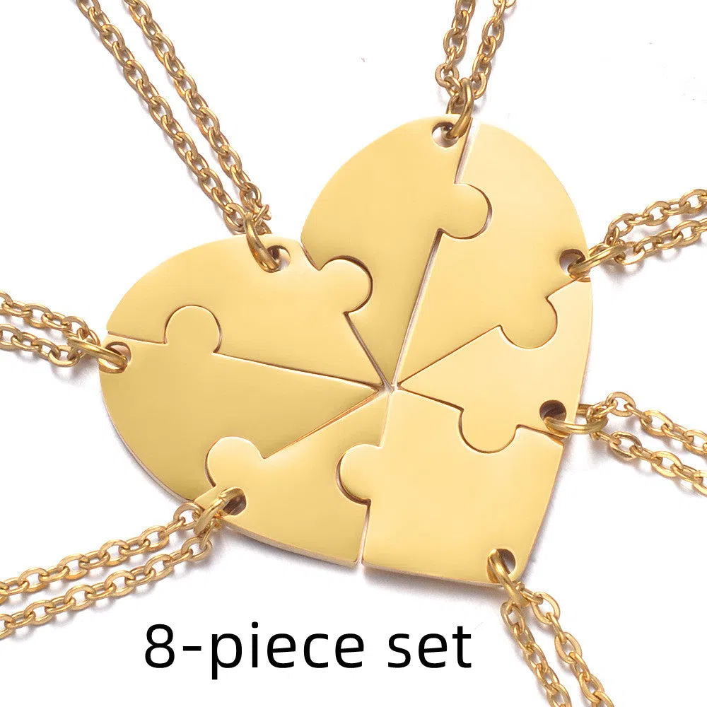 Stainless steel combination heart-shaped necklace with lettering pendant and chain on white background