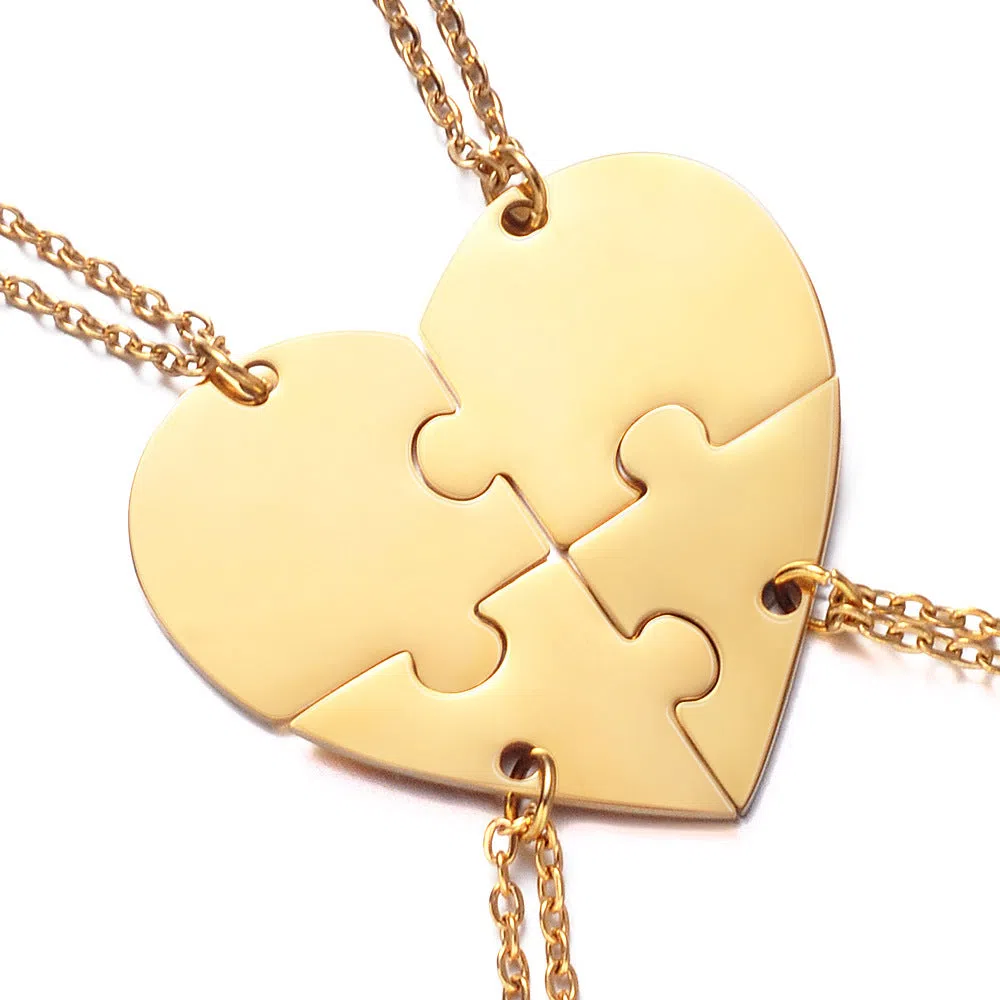 Stainless steel combination heart-shaped necklace with lettering pendant and chain on white background