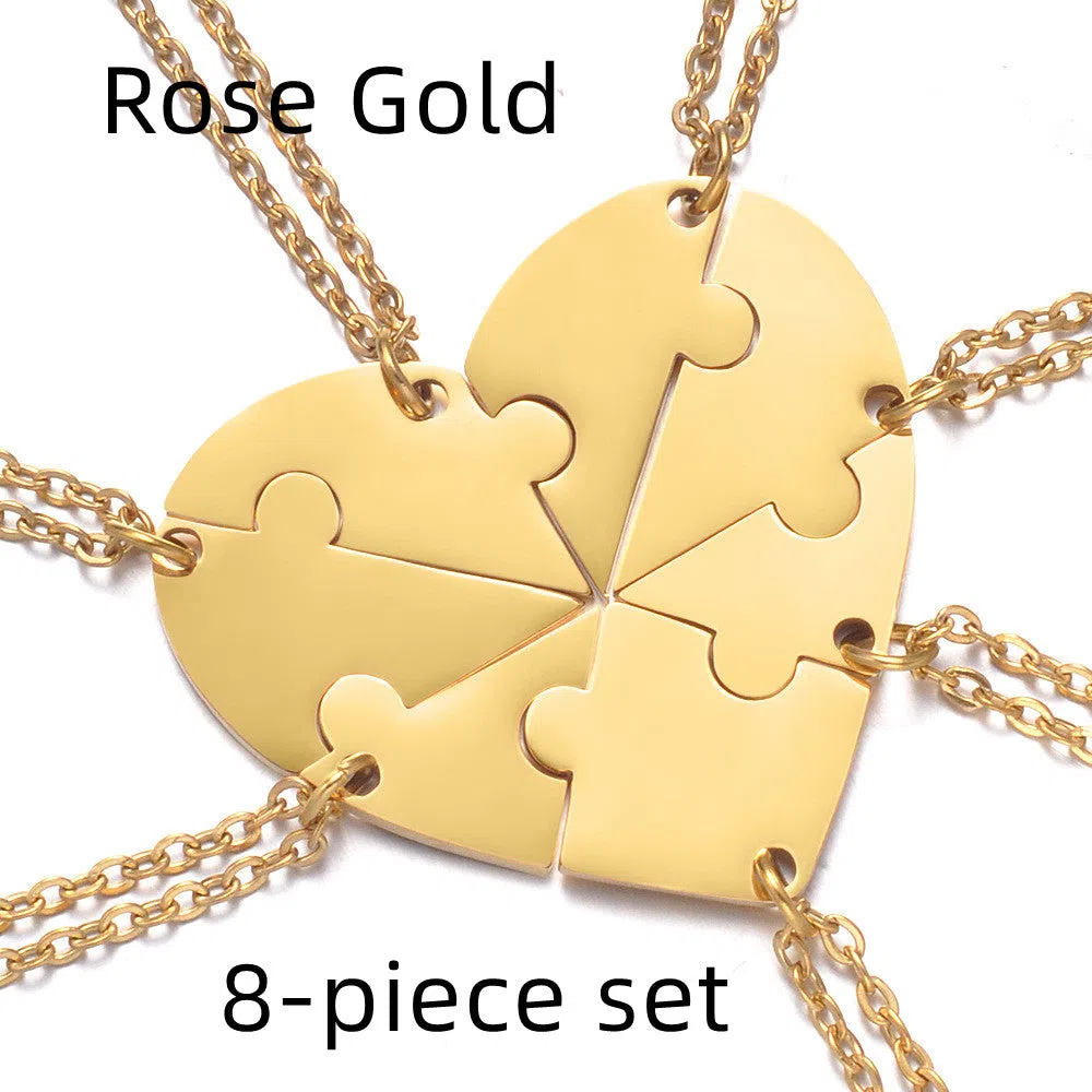 Stainless steel combination heart-shaped necklace with lettering pendant and chain on white background