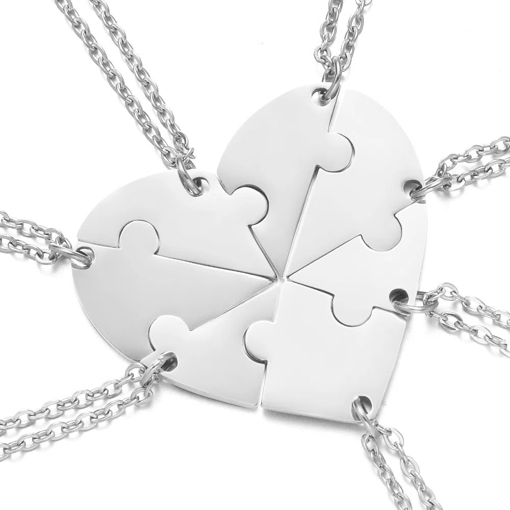 Stainless steel combination heart-shaped necklace with lettering pendant and chain on white background