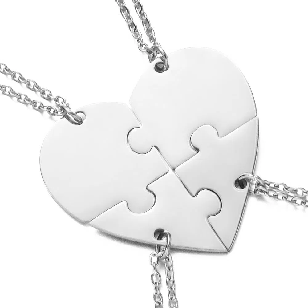 Stainless steel combination heart-shaped necklace with lettering pendant and chain on white background