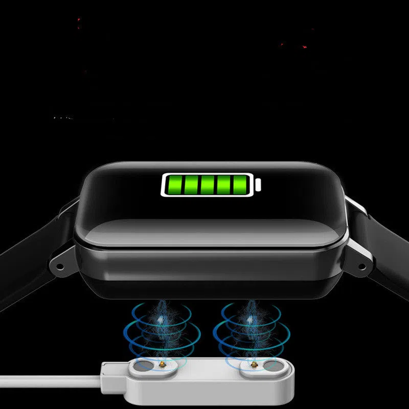 2-in-1 smartwatch with Bluetooth earbuds, TPU wristband, black blue gold colours, 1.14-inch touchscreen