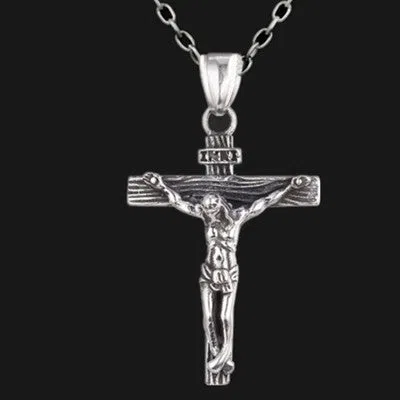 Easter Jesus cross necklace on titanium steel alloy chain, gold finish with cross chain, vintage geometry pendant