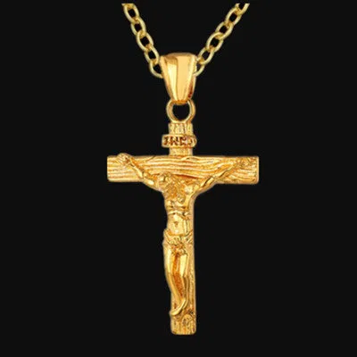 Easter Jesus cross necklace on titanium steel alloy chain, gold finish with cross chain, vintage geometry pendant