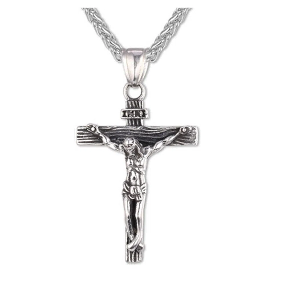 Easter Jesus cross necklace on titanium steel alloy chain, gold finish with cross chain, vintage geometry pendant