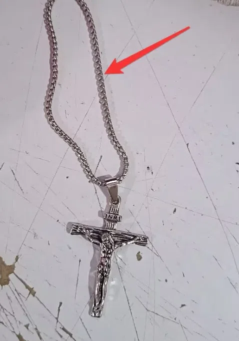 Easter Jesus cross necklace on titanium steel alloy chain, gold finish with cross chain, vintage geometry pendant