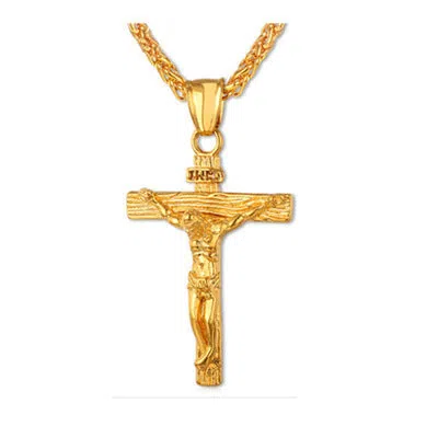 Easter Jesus cross necklace on titanium steel alloy chain, gold finish with cross chain, vintage geometry pendant