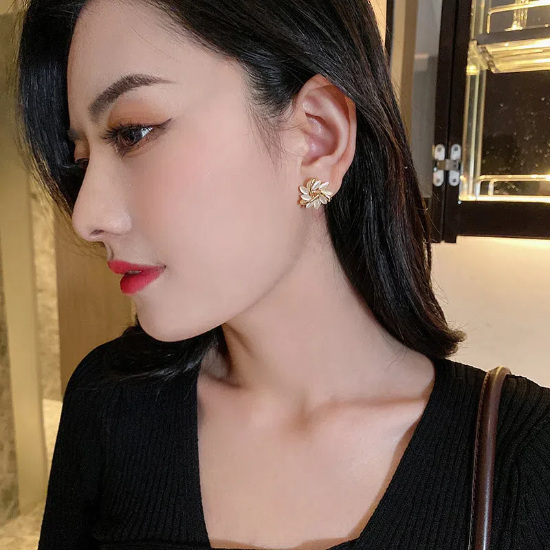 Silver cat's eye opal square triangle geometry stud earrings for children