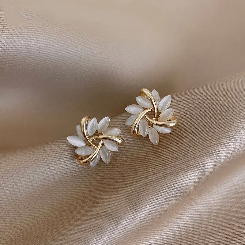Silver cat's eye opal square triangle geometry stud earrings for children