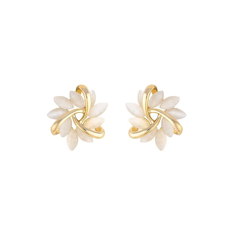 Silver cat's eye opal square triangle geometry stud earrings for children
