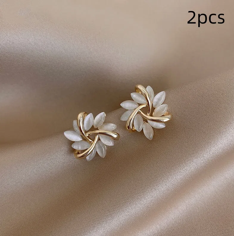 Silver cat's eye opal square triangle geometry stud earrings for children