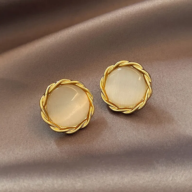 Silver cat's eye opal square triangle geometry stud earrings for children