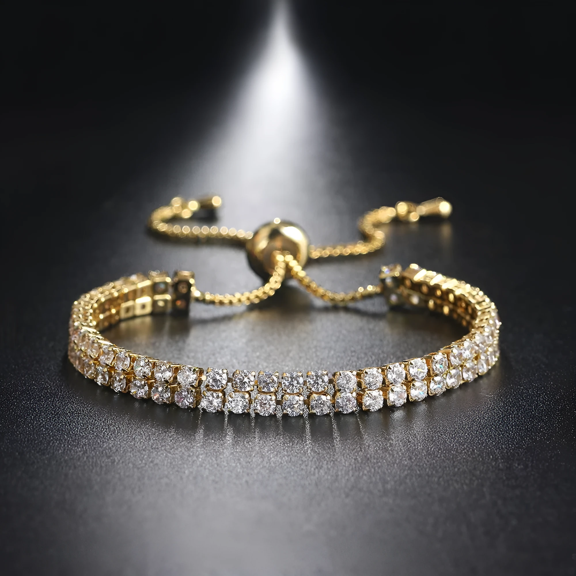 Fashion double row zircon bracelet for women, copper metal, rhinestone stones, platinum white colour option