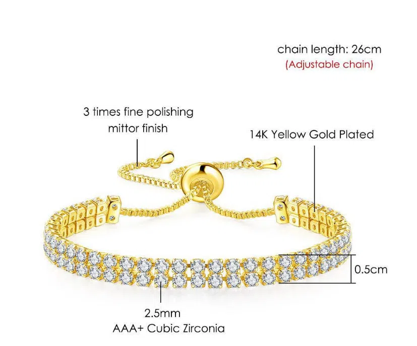 Fashion double row zircon bracelet for women, copper metal, rhinestone stones, platinum white colour option