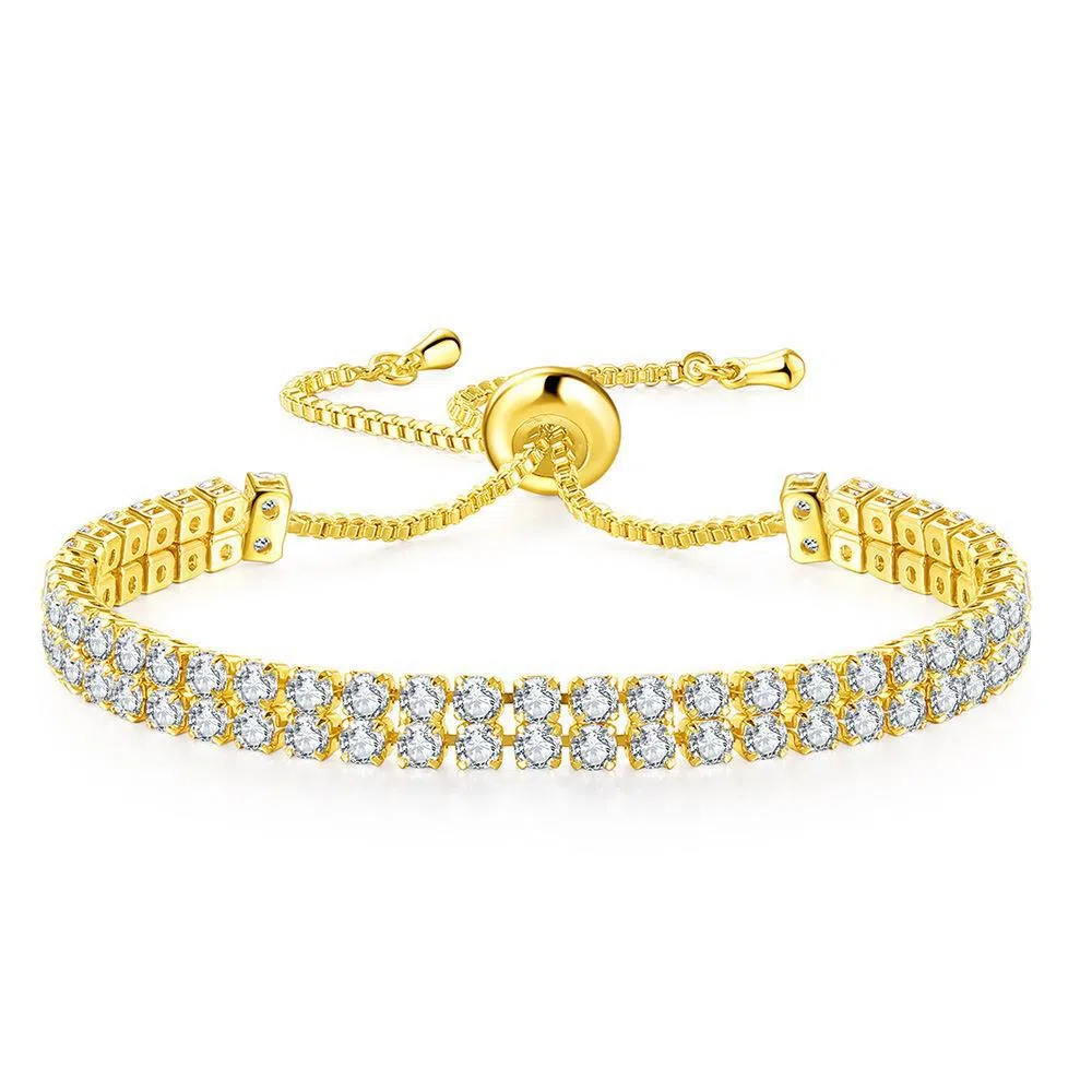 Fashion double row zircon bracelet for women, copper metal, rhinestone stones, platinum white colour option