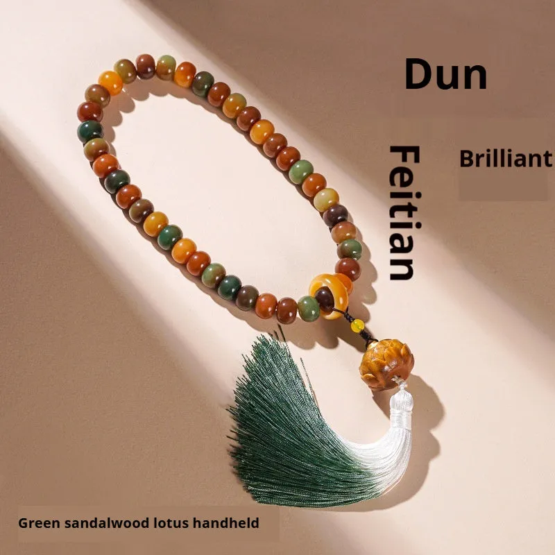 Dunhuang style bodhi seed bracelet with hand-carved national patterns on natural beads