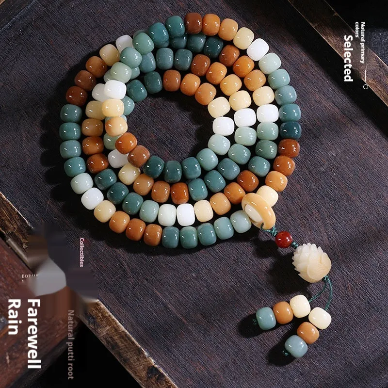 Dunhuang style bodhi seed bracelet with hand-carved national patterns on natural beads