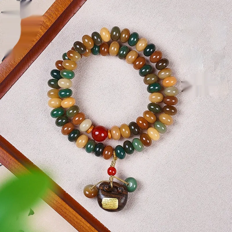 Dunhuang style bodhi seed bracelet with hand-carved national patterns on natural beads