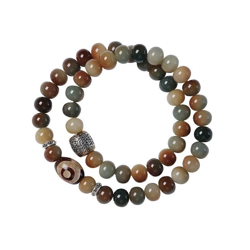 Dunhuang style bodhi seed bracelet with hand-carved national patterns on natural beads