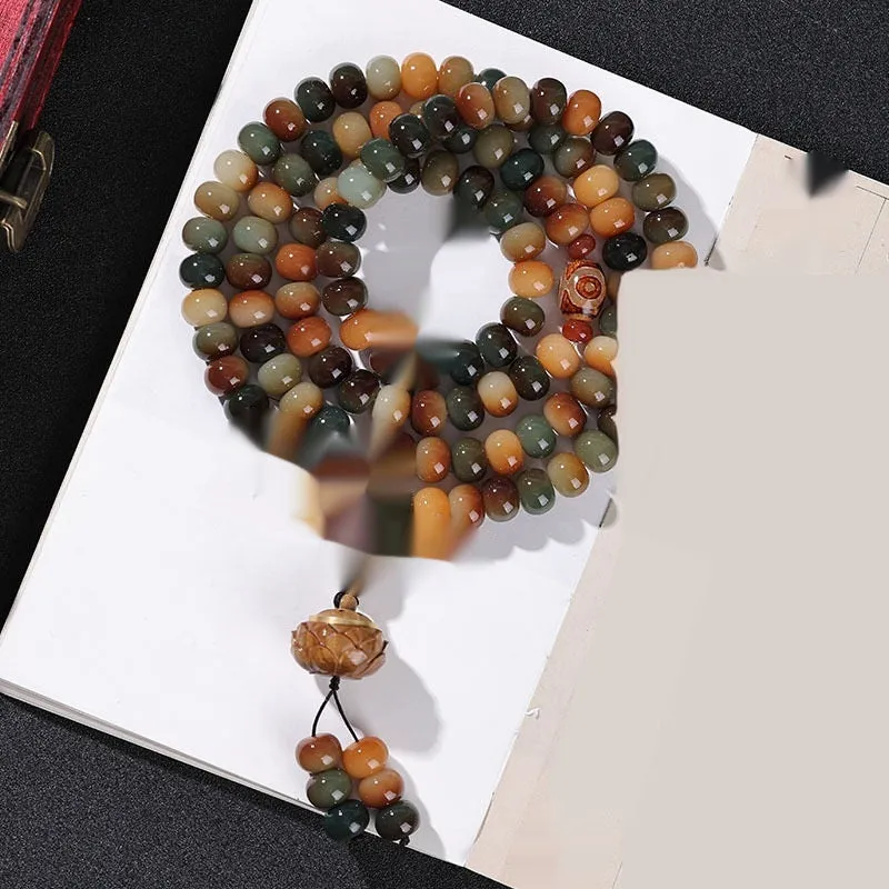 Dunhuang style bodhi seed bracelet with hand-carved national patterns on natural beads
