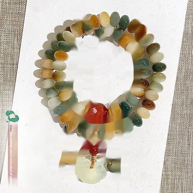 Dunhuang style bodhi seed bracelet with hand-carved national patterns on natural beads