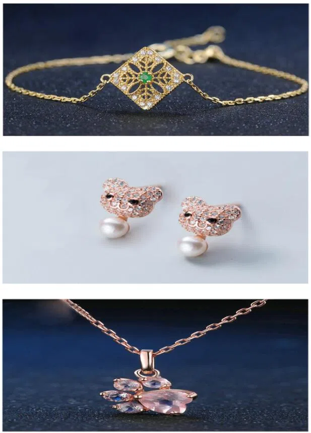 Three piece jewellery bundle set in Dazzle Box style with matching pieces on display